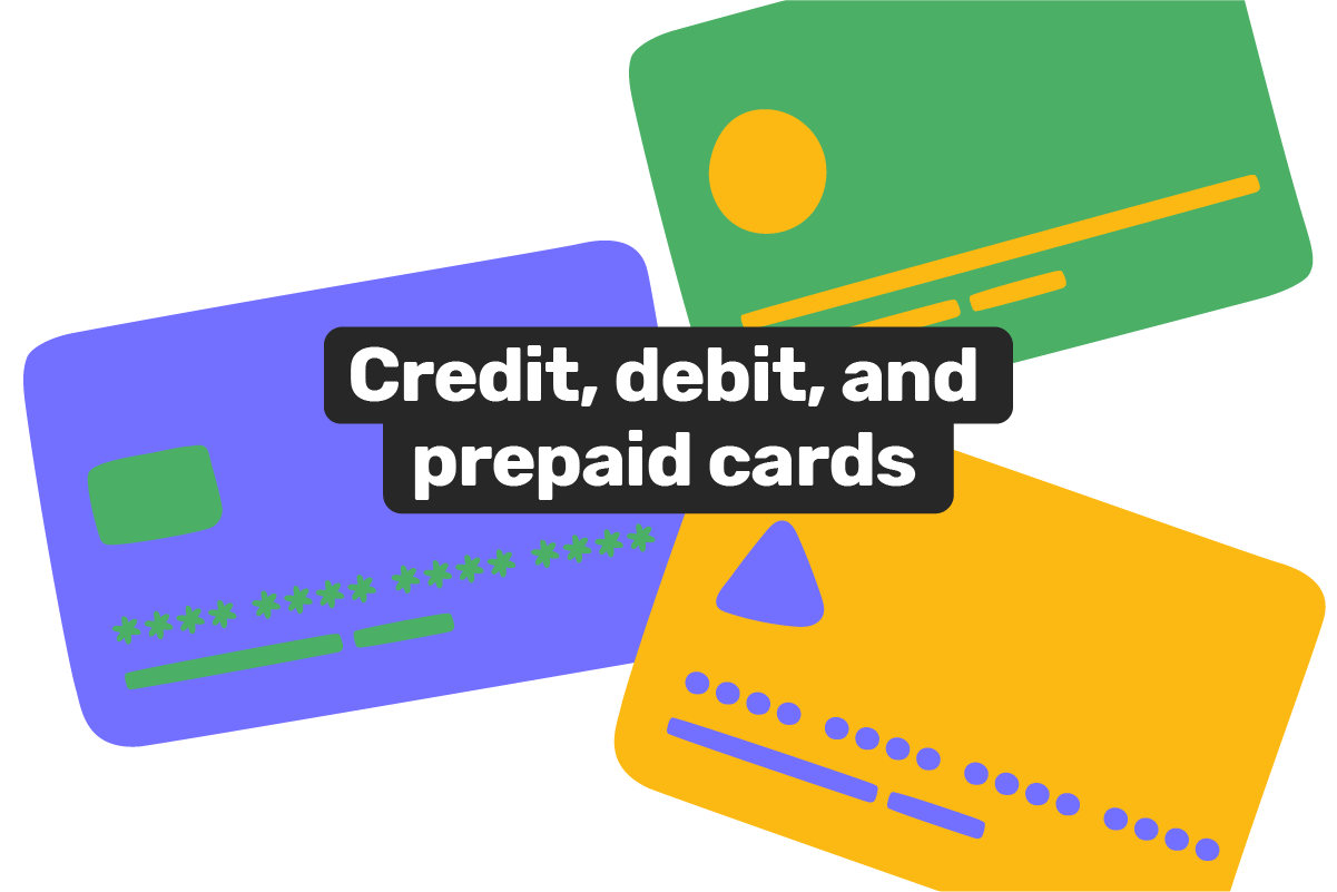 What is the difference between a prepaid card, a credit card, and a debit card?