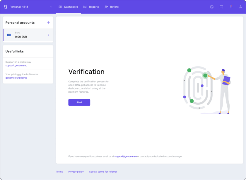 Pass the verification process to apply for a personal account at Genome