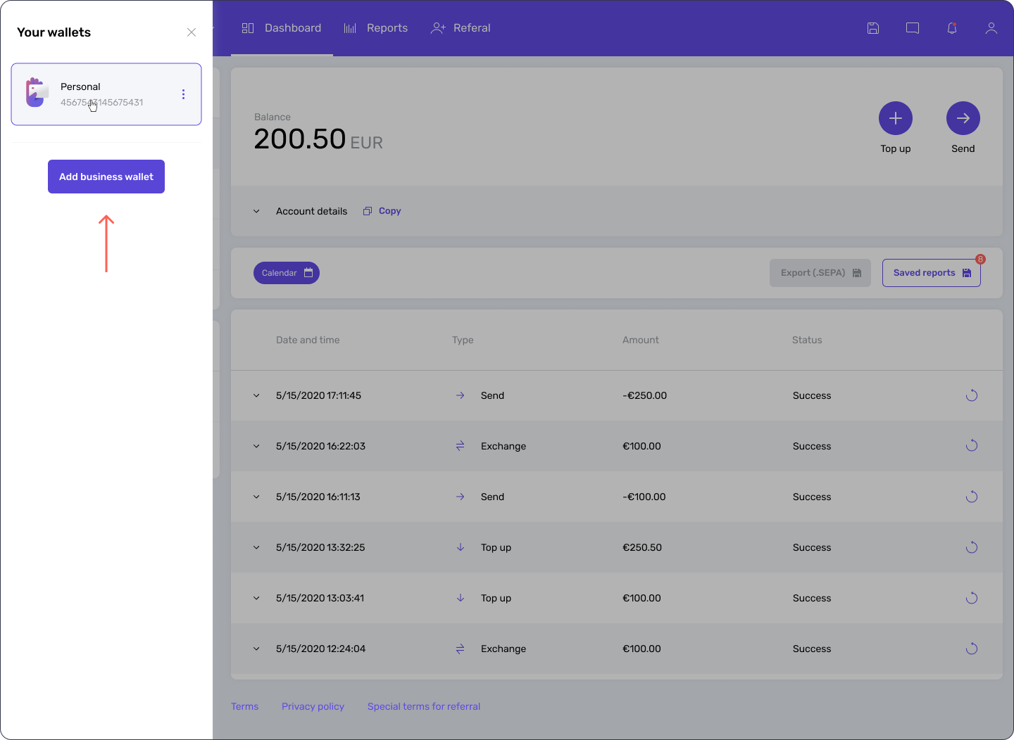 How to add a business wallet from Genome's dashboard