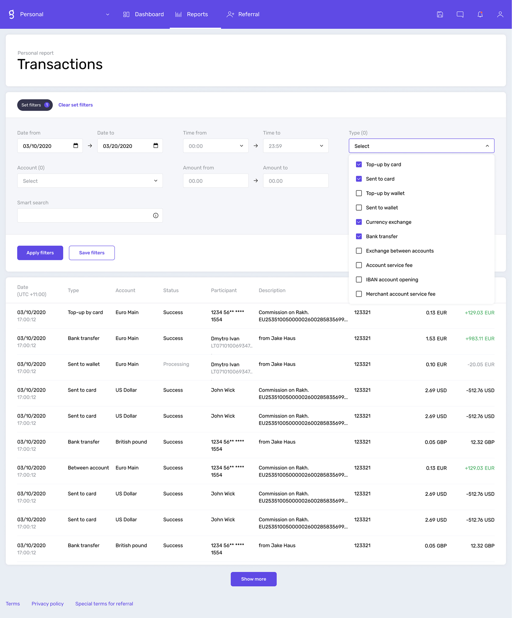 Set up filters for your transaction reports within Genome