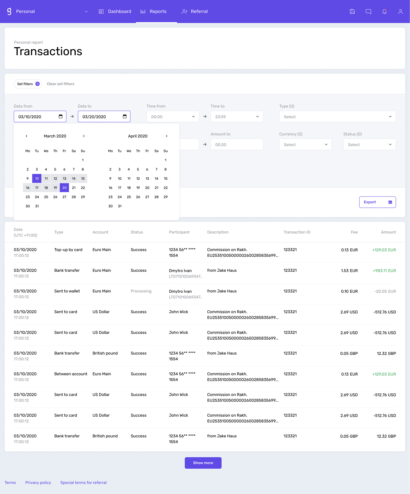 Transaction reports in Genome